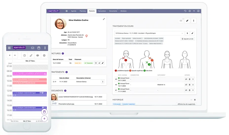 Web application for physiotherapists with TarMed billing.